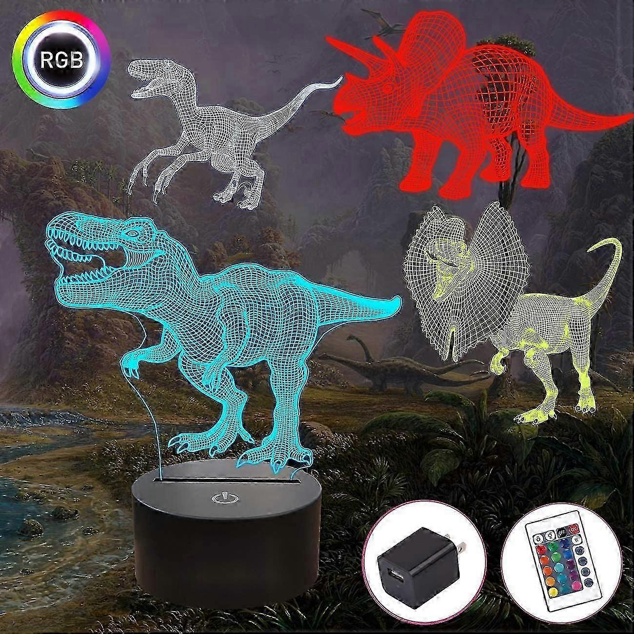 Dinosaur Bedside Lamp Kids 3d 4 Patterns 16 Colors Variable Dimming Gift