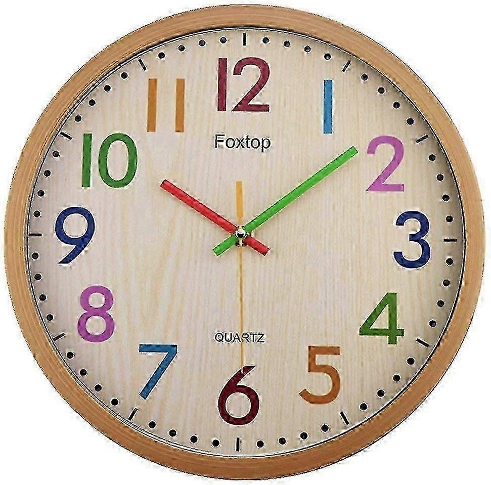 Silent Non-Ticking Colourful Wall Clock for Kids' Rooms and Classrooms (30cm Diameter)