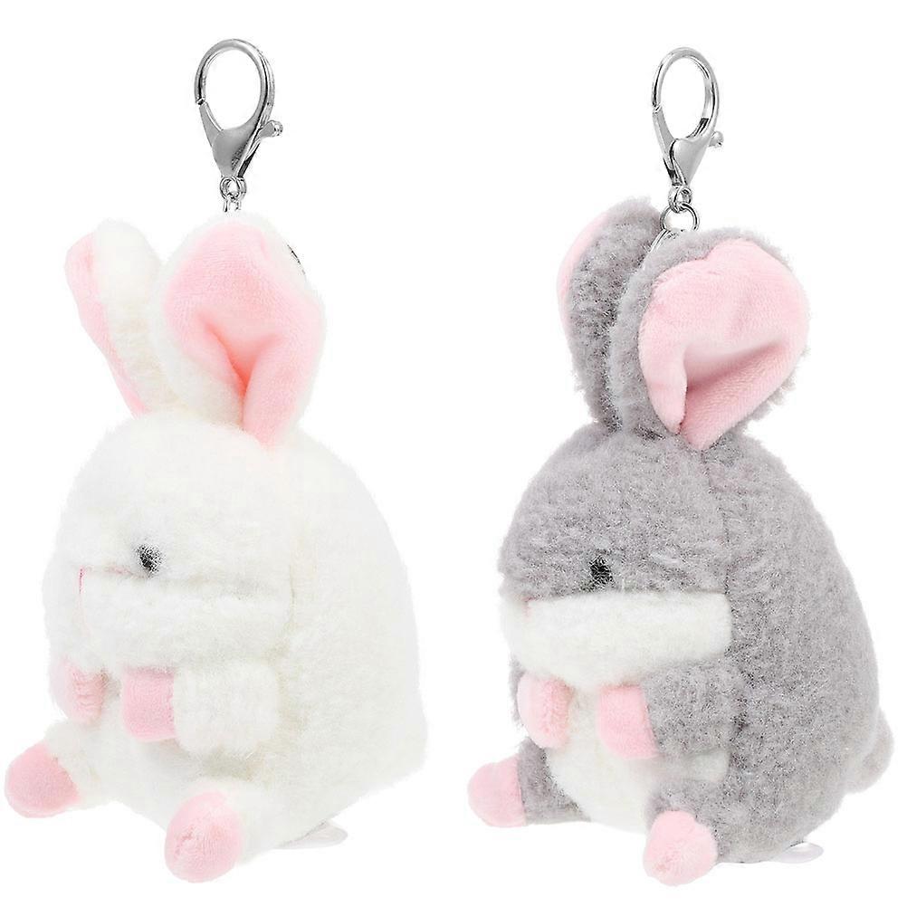 Animal Key Ring Hanging Ornament Rabbit Shape Plush Metal for Decorative Pendant New Year 2Pcs