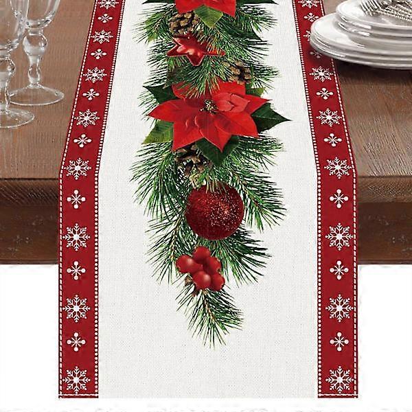 Christmas Table Runner (33x180cm), Red Christmas Linen Table Runner