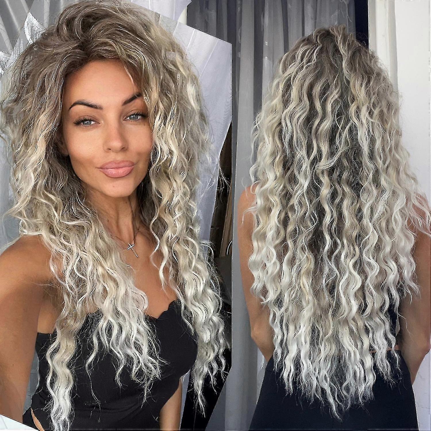Ladies' wigs, light golden long wavy curls, abundant hair volume and strong face shape adaptability