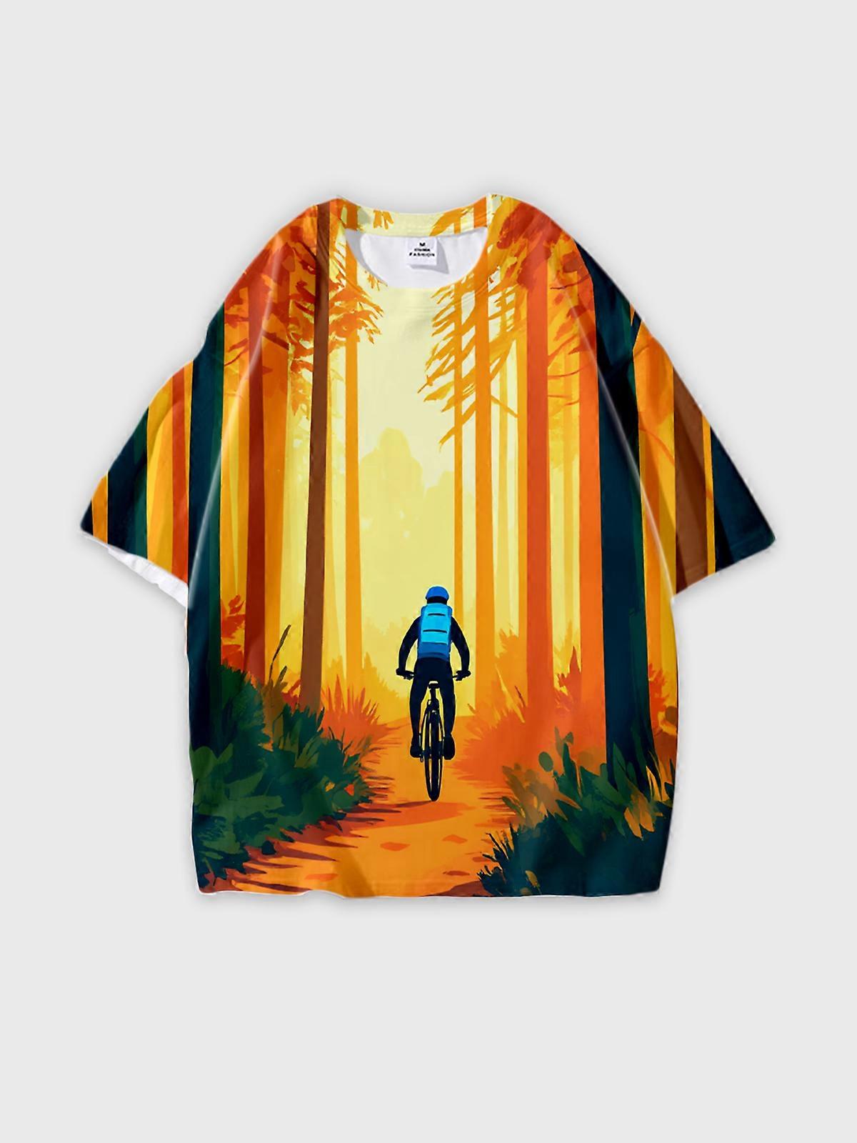 T-Shirt Round Neck, Loose Short Sleeve Pattern Graphic Tee, Unisex Summer Casual Top V3103