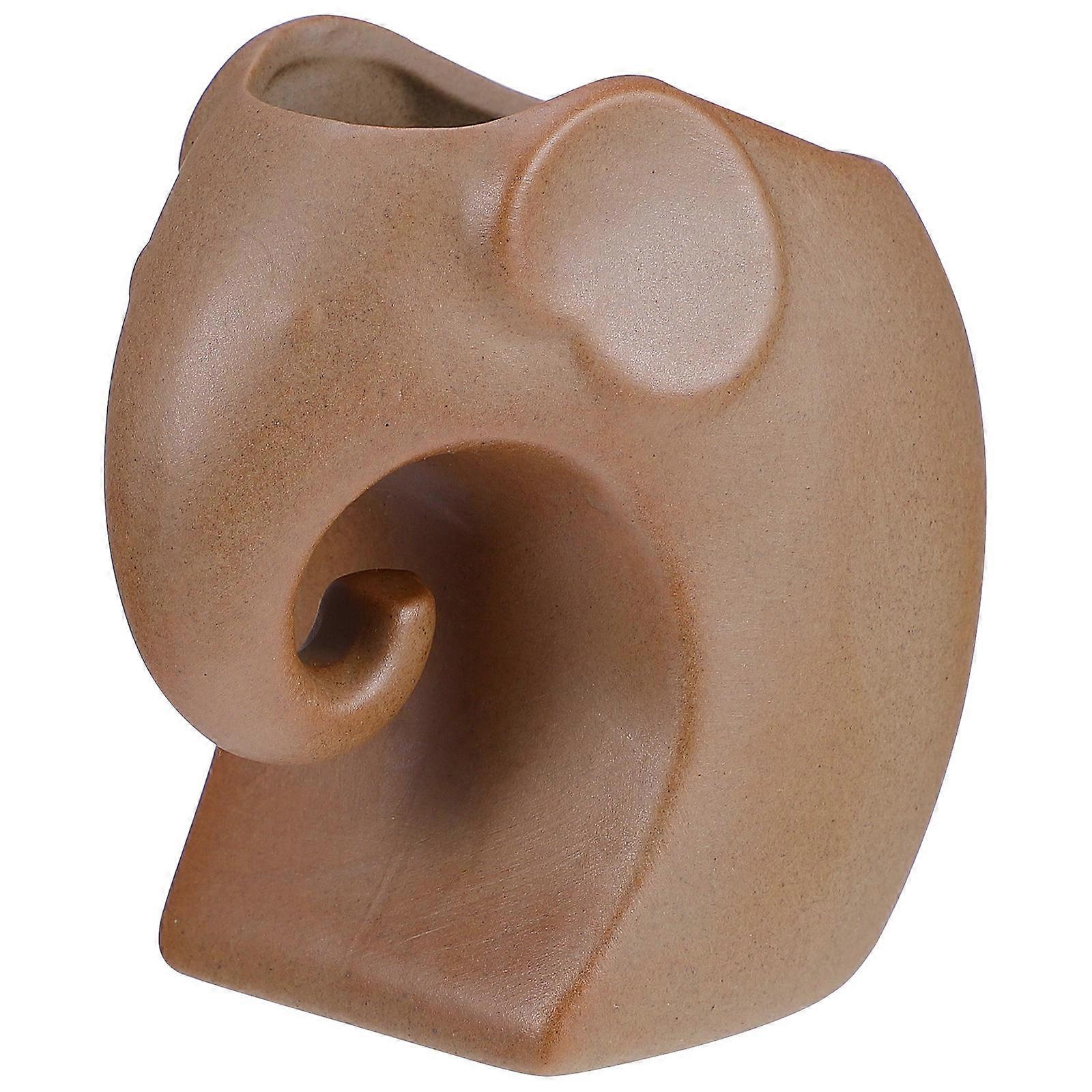 Elephant Planter Ceramic Storage Pot Home Decoration Khaki Durable with Drainage 1Pc