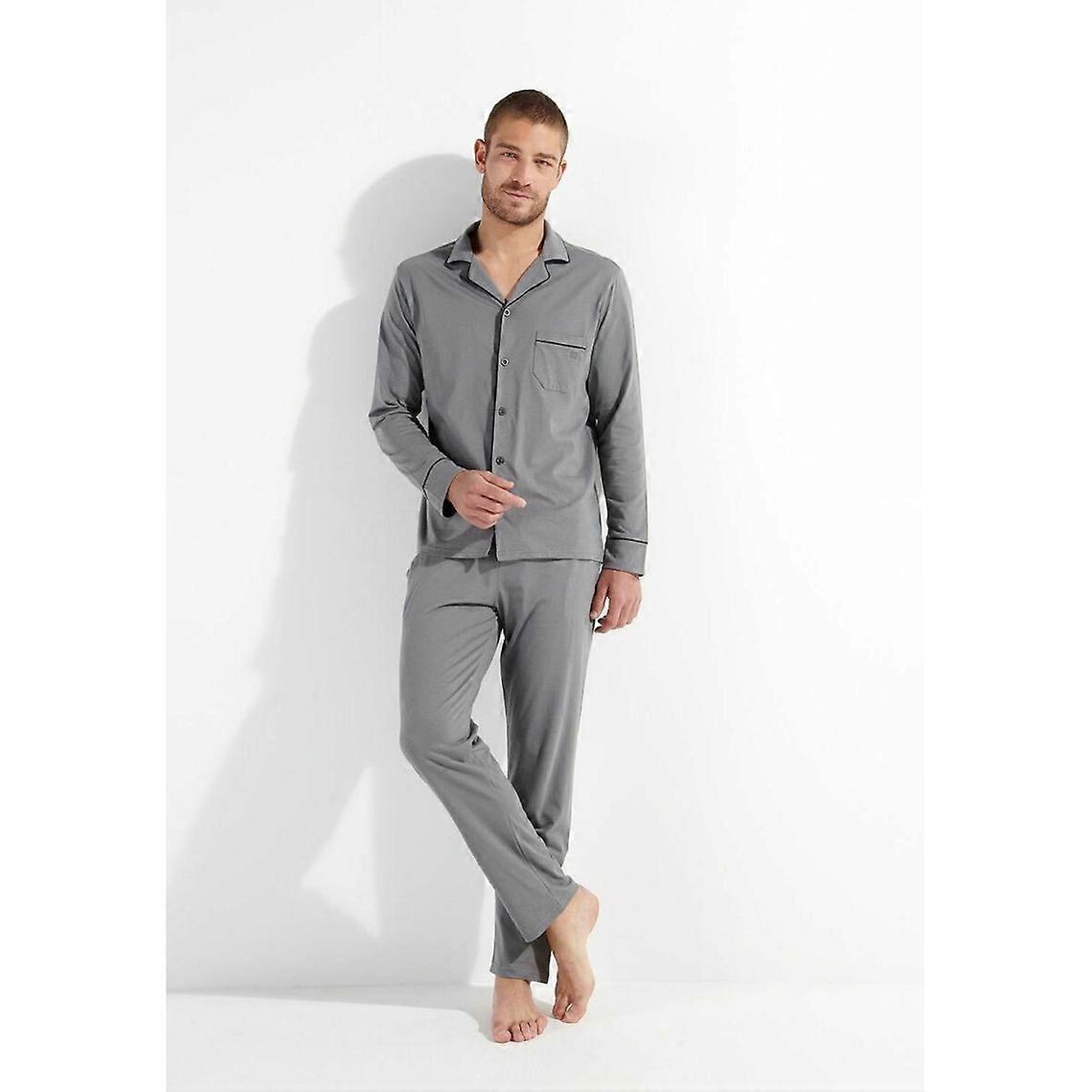 Pyjamahose Grau Marineblaue Paspel aus Baumwolle