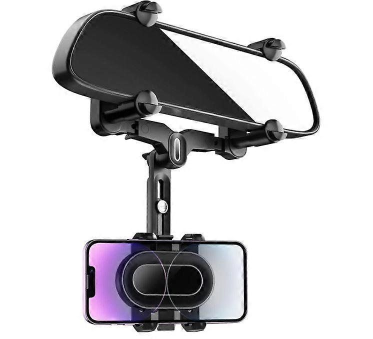 Rearview Mirror Phone Holder for Car,360Rotatable and Retractable Multifunctional Rear View Mirror Phone Holder,Four Corners Fixed(Black)