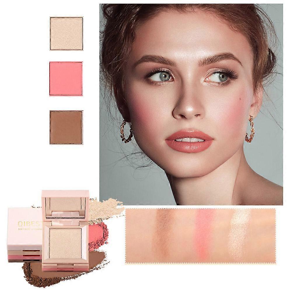 Facial Contouring Highlight Blush 3 in 1 Makeup Set High Gloss Powder Blusher