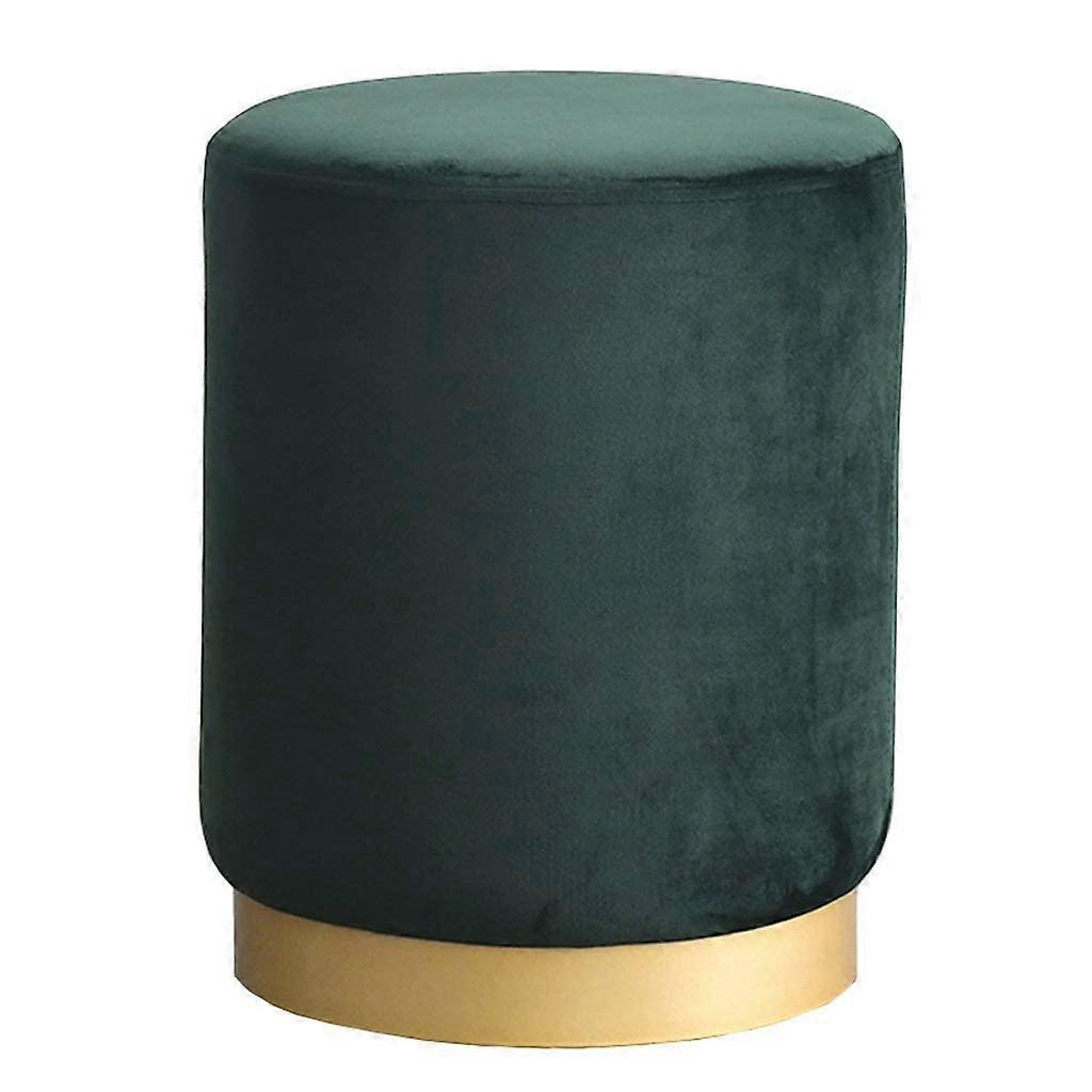 Gold Base Round Makeup Stool With Padded Upholstered Seat, Footstool For Bedroom Dressing Table, 150 Kg Capacity, Gray
