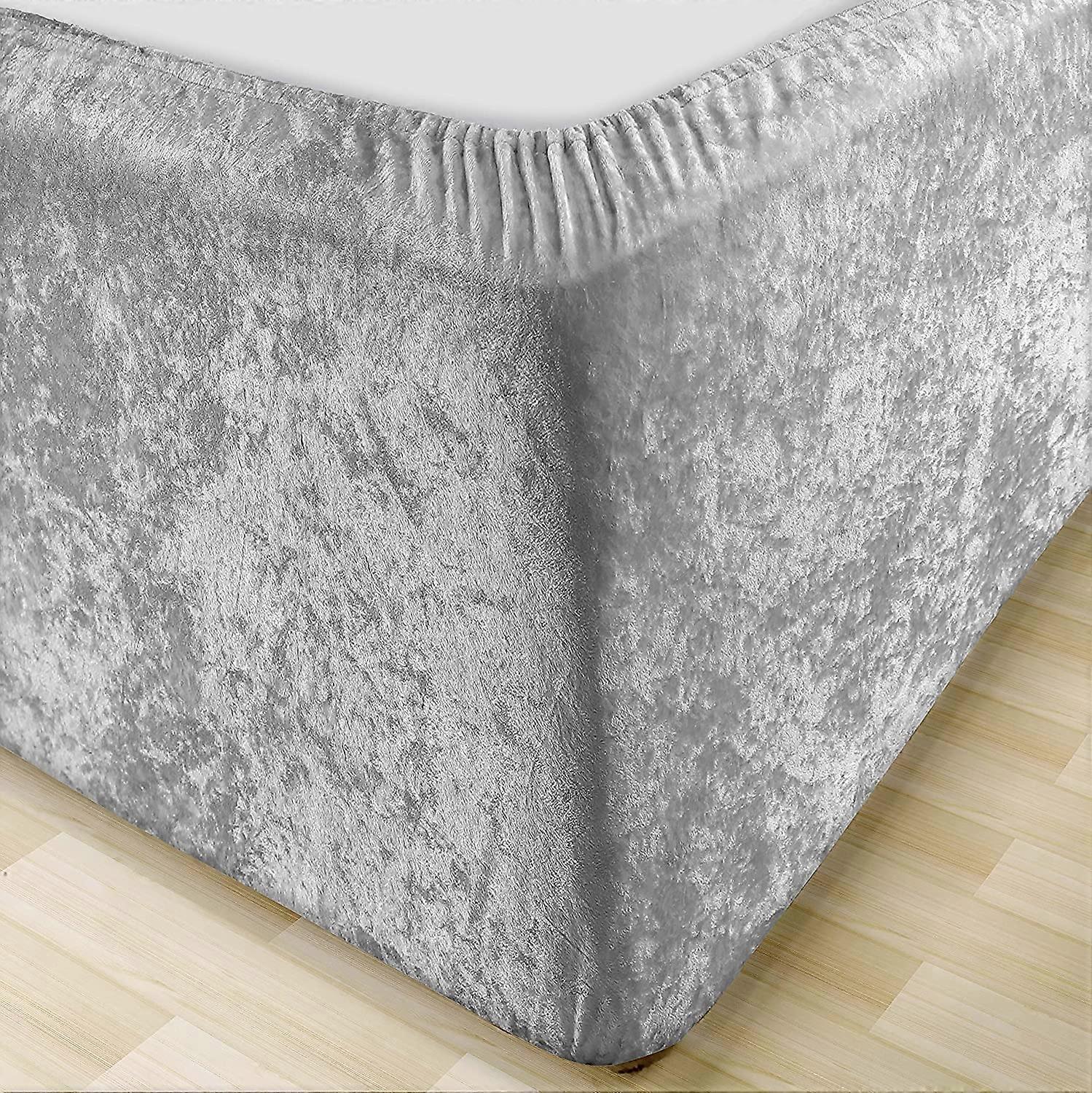 Extra Deep Crushed Velvet Divan Bed Base Cover Elasticated Sheet Frame Covers Single Double King Super King Bed Skirt Wrap Valance Sheets (Single)