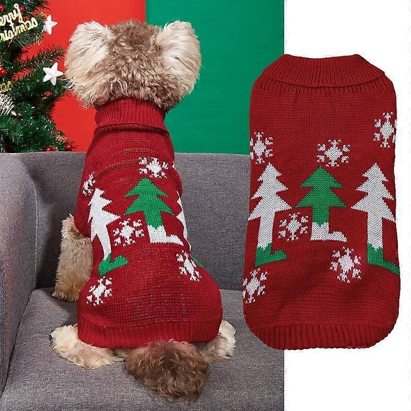 Pet Sweater Classic Red Green Atmosphere Christmas Tree Snowflake Pattern Knitted Lapel Dog Cat Clothes