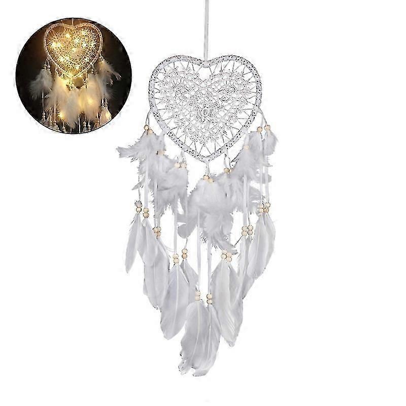 Dreamcatcher Feather Decor Pendant Luminescent Ornament Heart Shape Design Hanging Dream Catcher for Bedroom