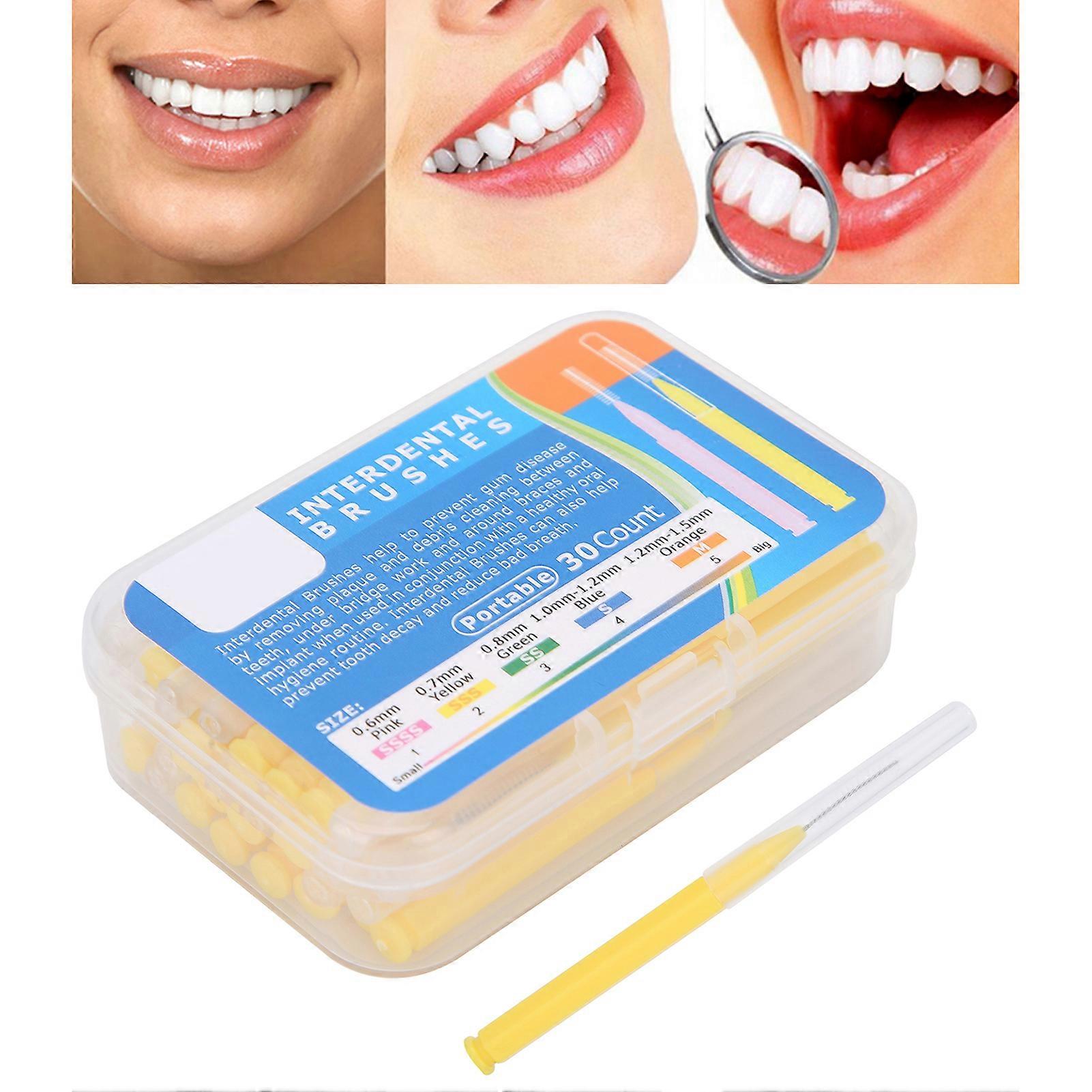 30pcs Interdental Brush Teeth Cleaner Dental Tool Yellow Box