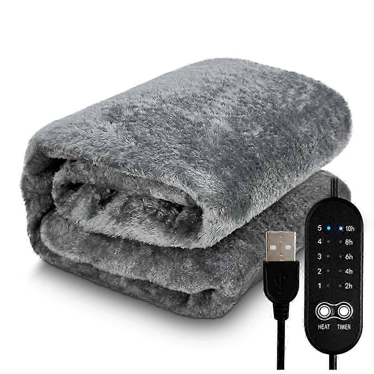 Electric Heating Blanket USB Heater Blanket Plush Winter Warm-Up Adjustable Temperature Timing Heating Pad 150x160cm