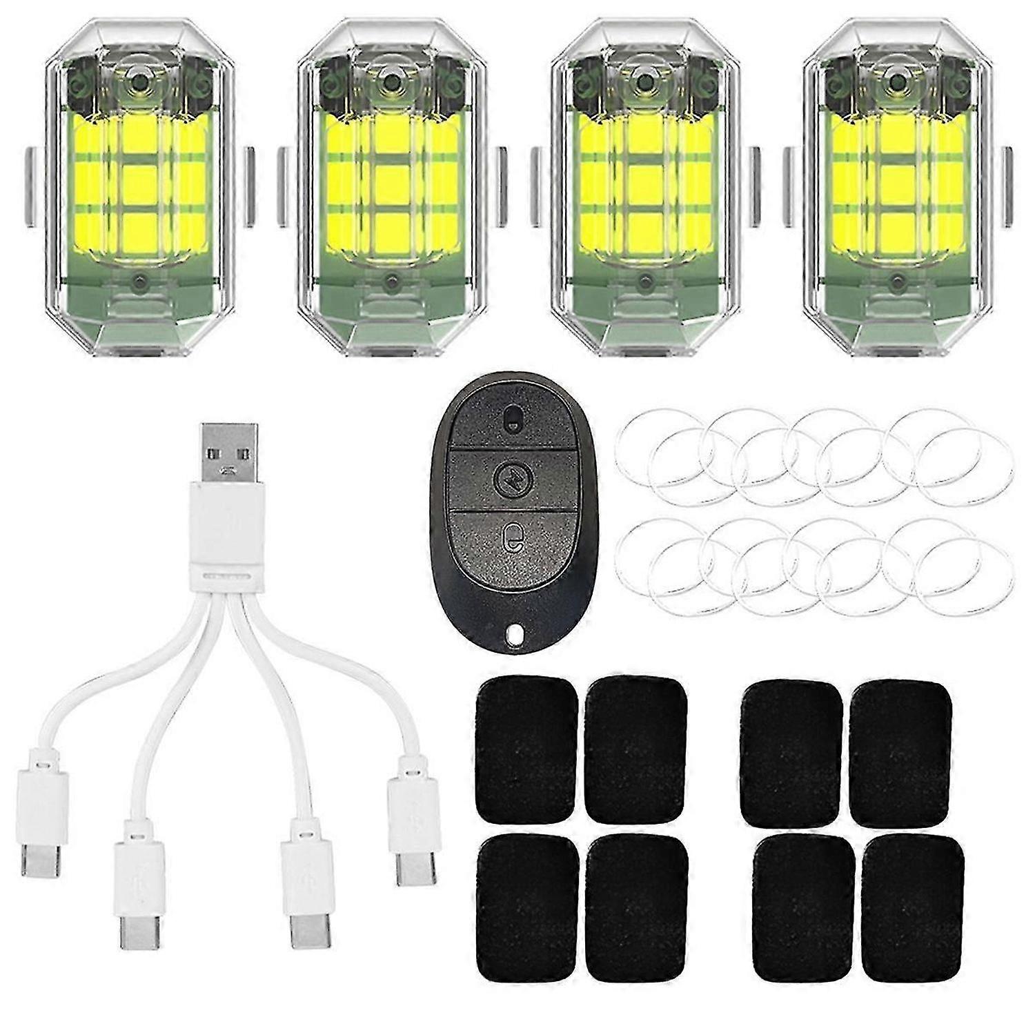 4pcs Aircraft Strobe Lamp Micro-USB Charging M3 Turn Signal Indicator Waterproof 3.7V 350mAh High Brightness