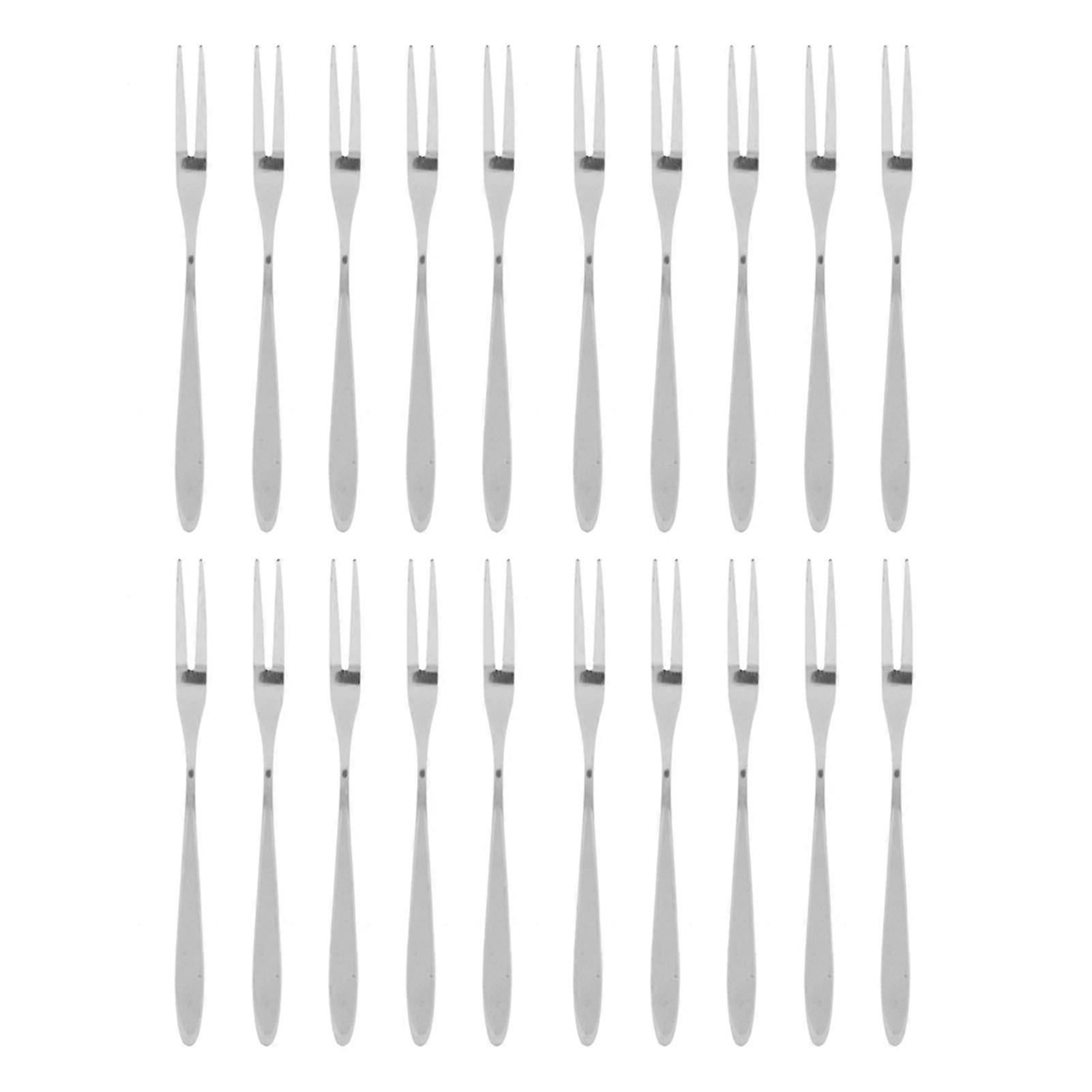 20Pcs Stainless Steel Fruit Forks 13cm Silver Long Handle Set
