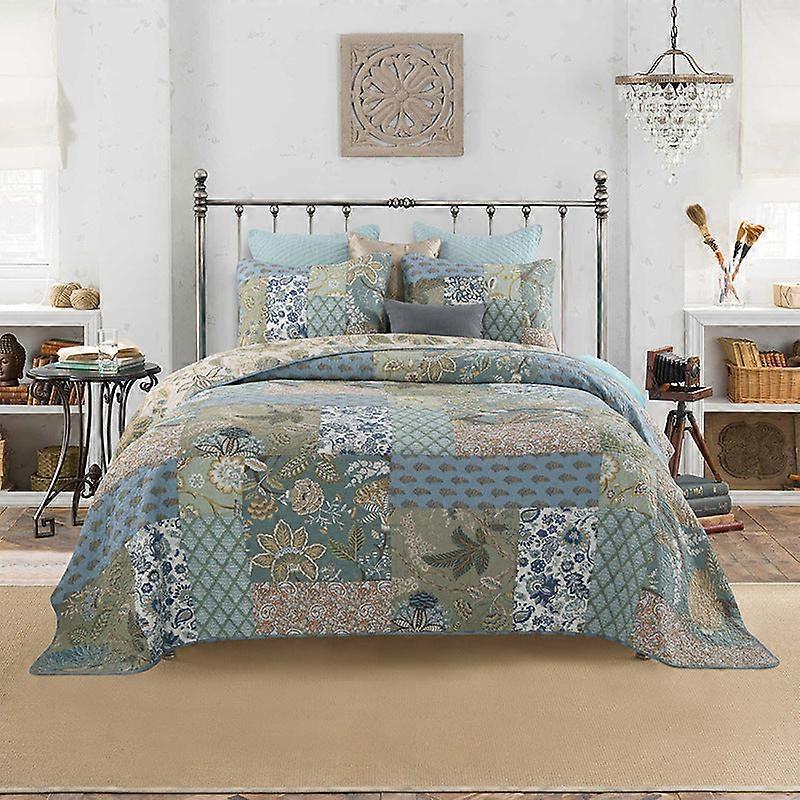 3 Piece Reversible Quilt Bedding Set(1 Quilt Plus 2 Pillowcase, Aqua)