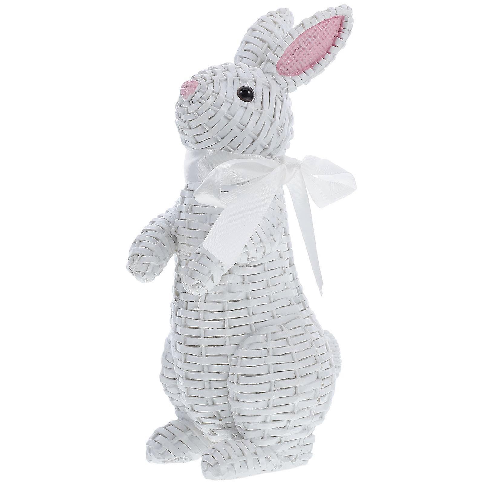 Easter Resin Centerpiece for Decor 3Pcs White Rattan Style Bunny Statues