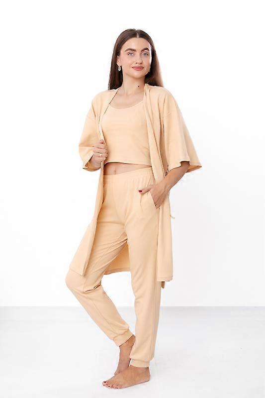 Set – Women's Relax Fit Homewear Robe + Top + Pants, Practical Design,, Any season,  HC 8449-050
