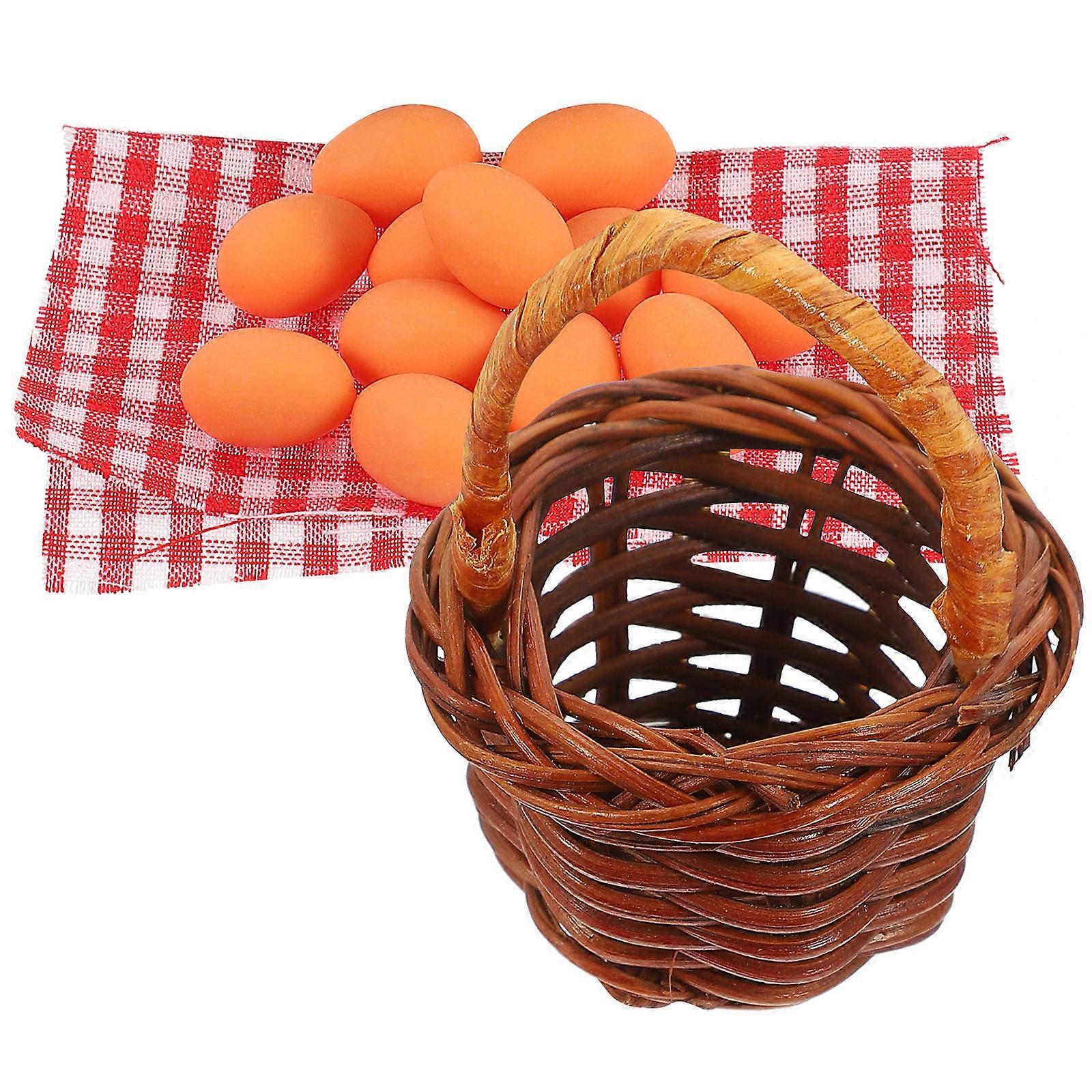 Miniature Egg Models for Decoration Brown Resin Bamboo Basket 1Set
