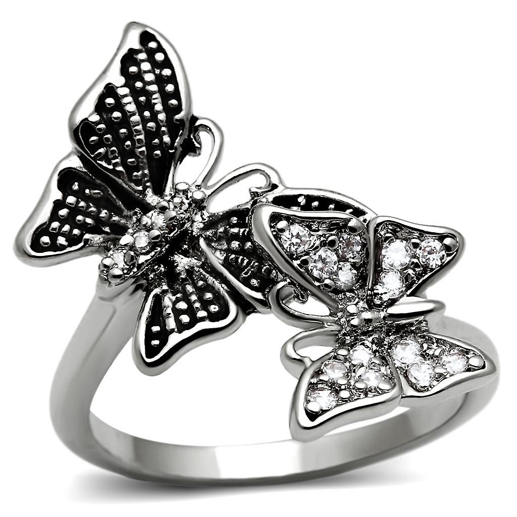 High polished (no plating) Stainless Steel Ring with AAA Grade CZ in Clear for Women Style TK2874