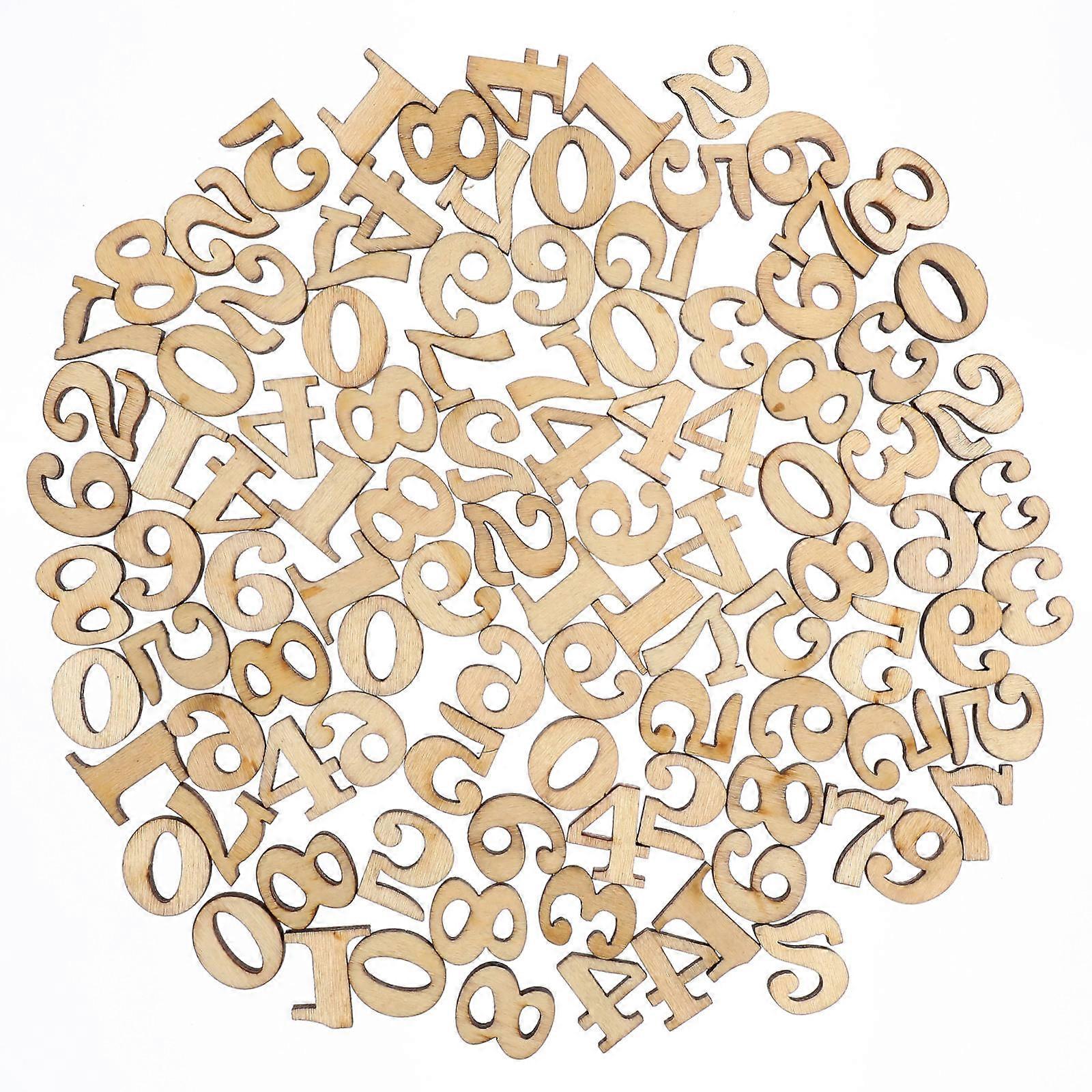 300Pcs Wooden Numbers for Crafting DIY Handmade Light Brown Wood Slices