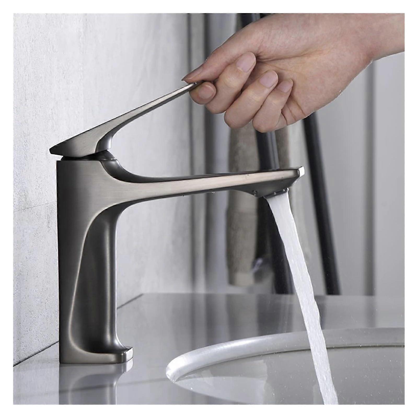 Bathroom Sink Faucet Single Handle Countertop Mounted Basin Faucet Brass Core Hot And Cold Mixer G1/2 Water Plated Gray