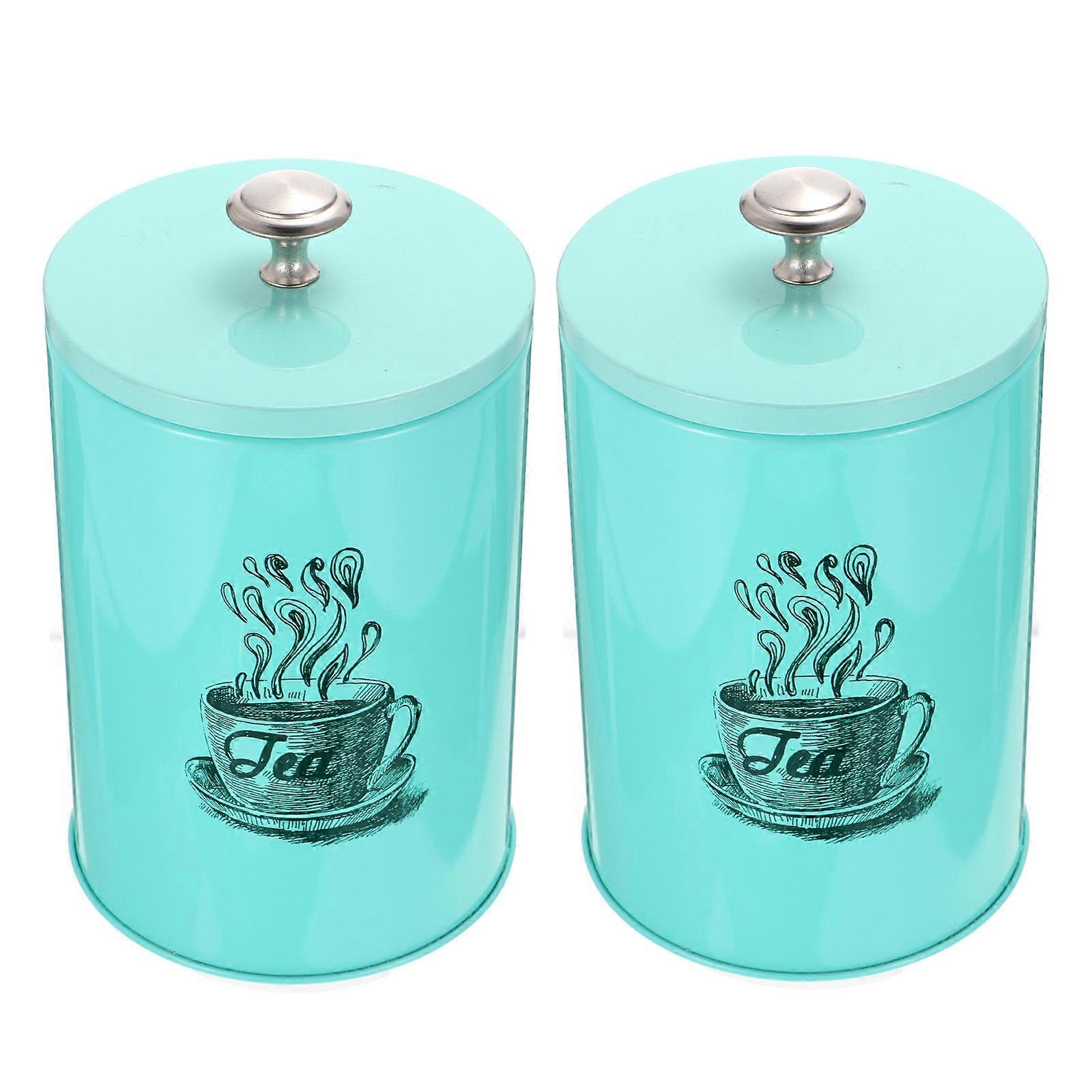 2Pcs Sealed Tea Tin Canisters Airtight Storage Containers Green Color