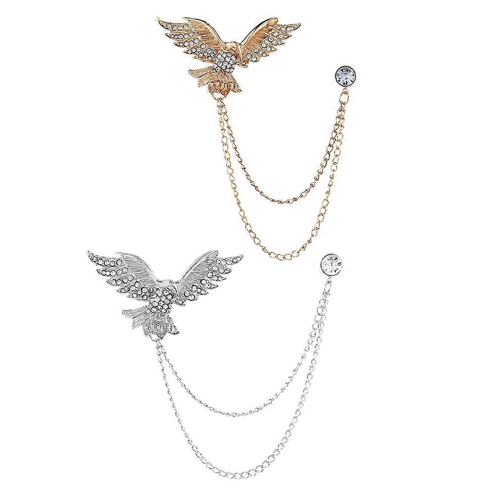 Eagle Lapel Pin Rhinestone Brooch for Collar Chain 6Pcs Set