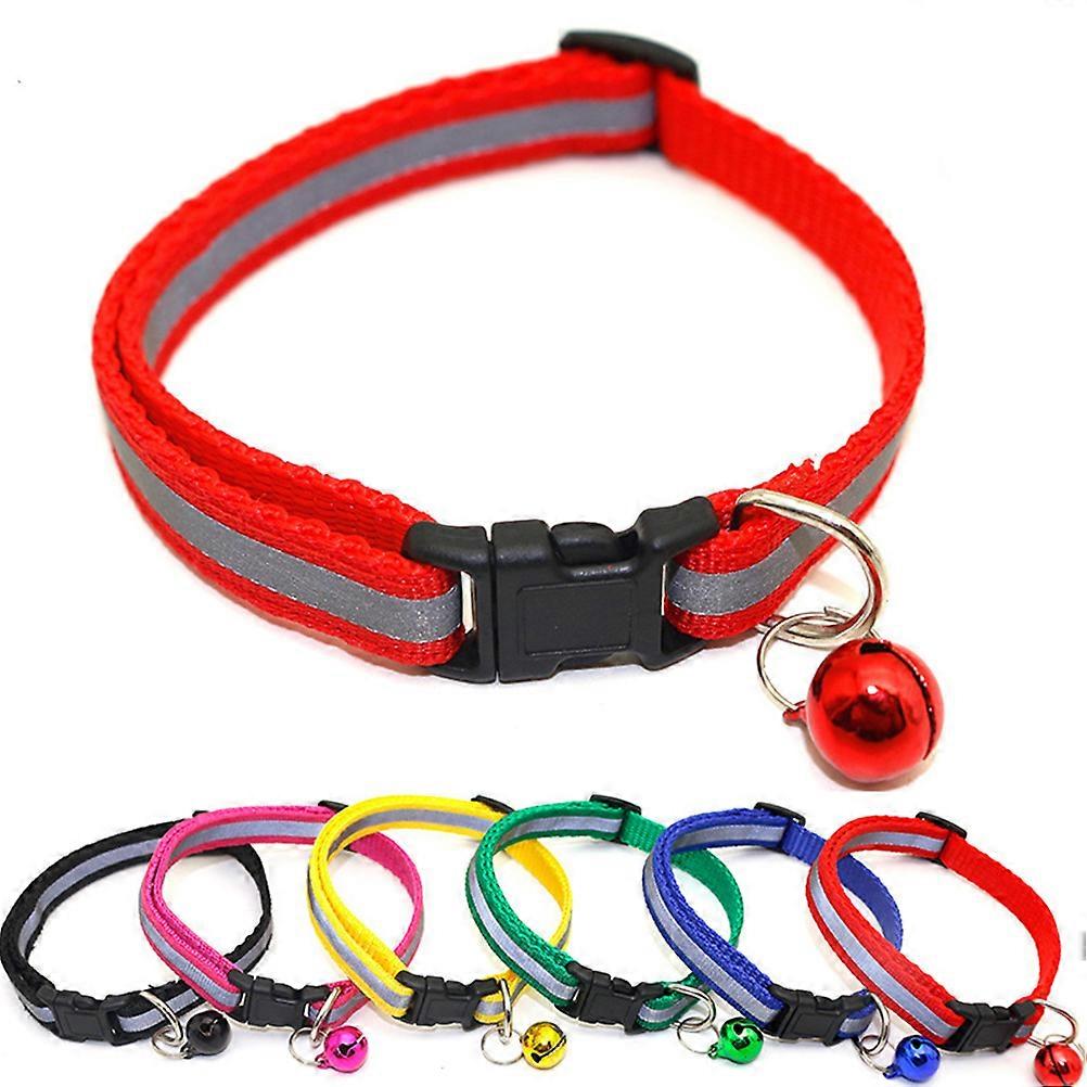 Cat Collar Reflective Adjustable Safety Buckle Bell 6 Colors Set