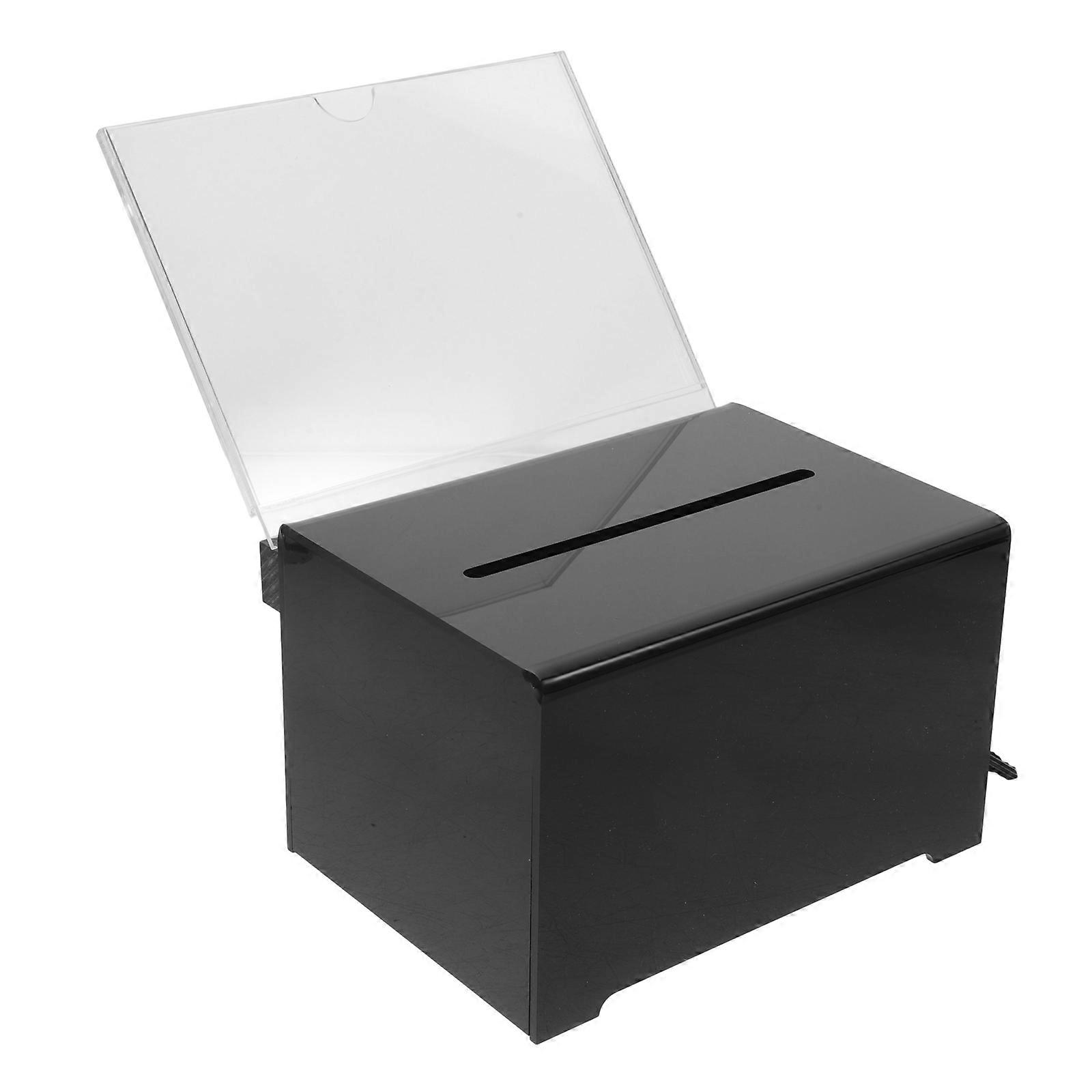 Donation Box Fundraising Box with Lock for School Use Black Acrylic for Voting Collection 1Pack