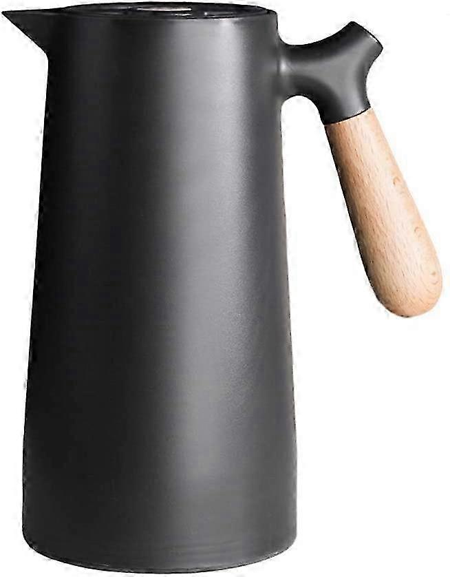 Cafetière isotherme en verre avec poignée en bois, bouilloire thermos à double paroi 1 000 ml pour boissons chaudes et froides