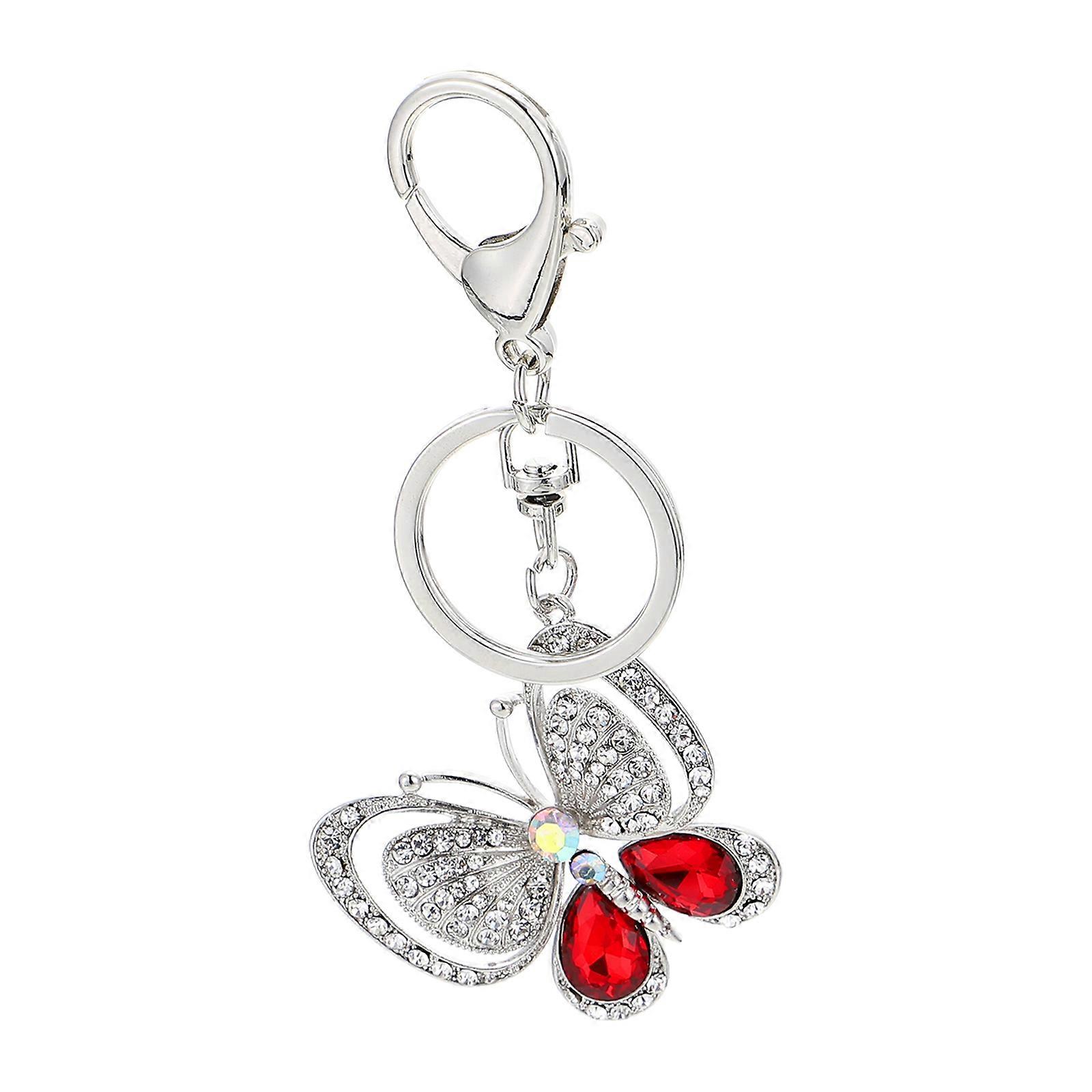 Sparkling Rhinestone Butterfly Shaped Key Chain for Car Key Bag Decorative Item in Red Aluminum