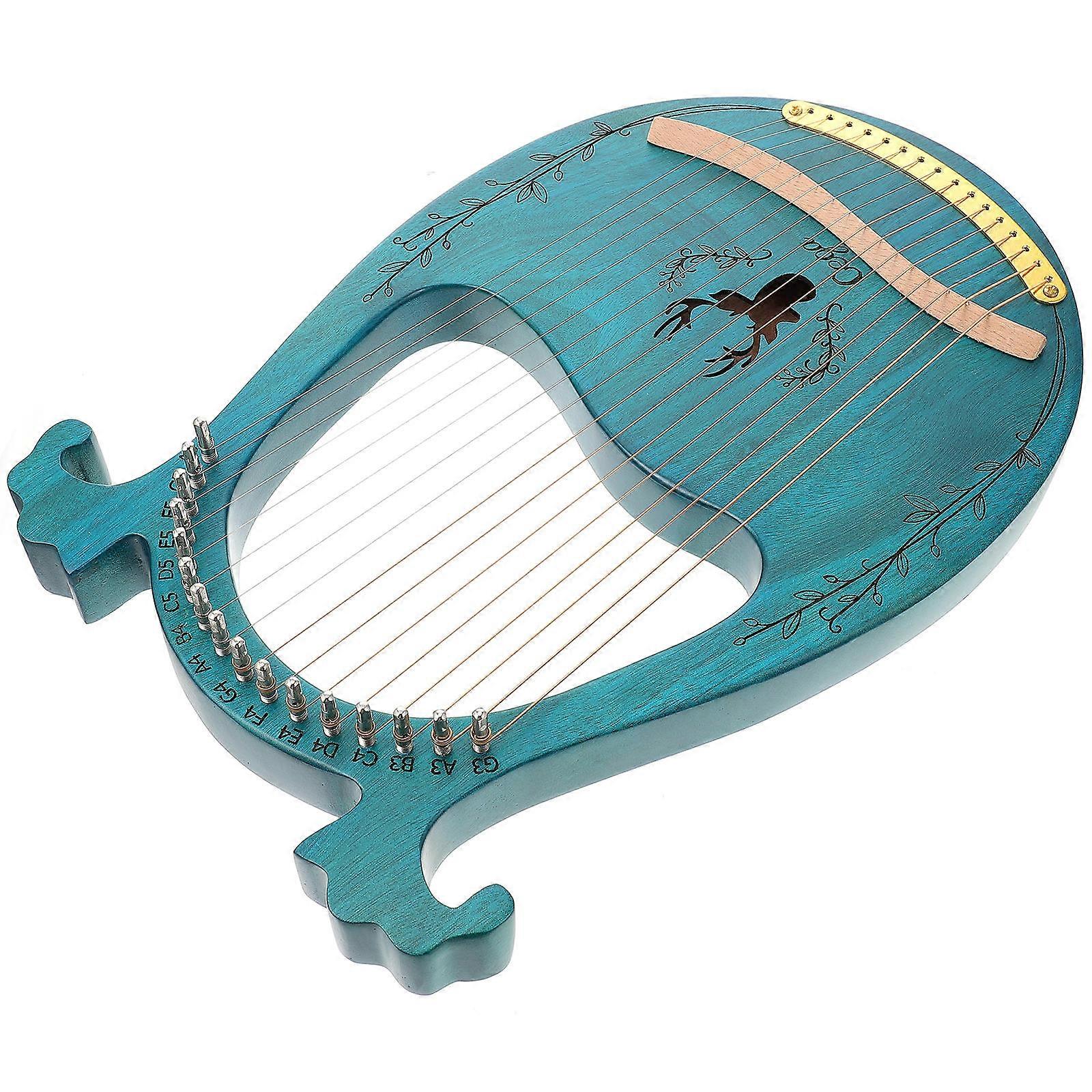 Wooden 16 String Lyre Harp String Instrument In Blue Suitable For Gift Giving And Relaxation With Beginner-friendly Features 2 Sets