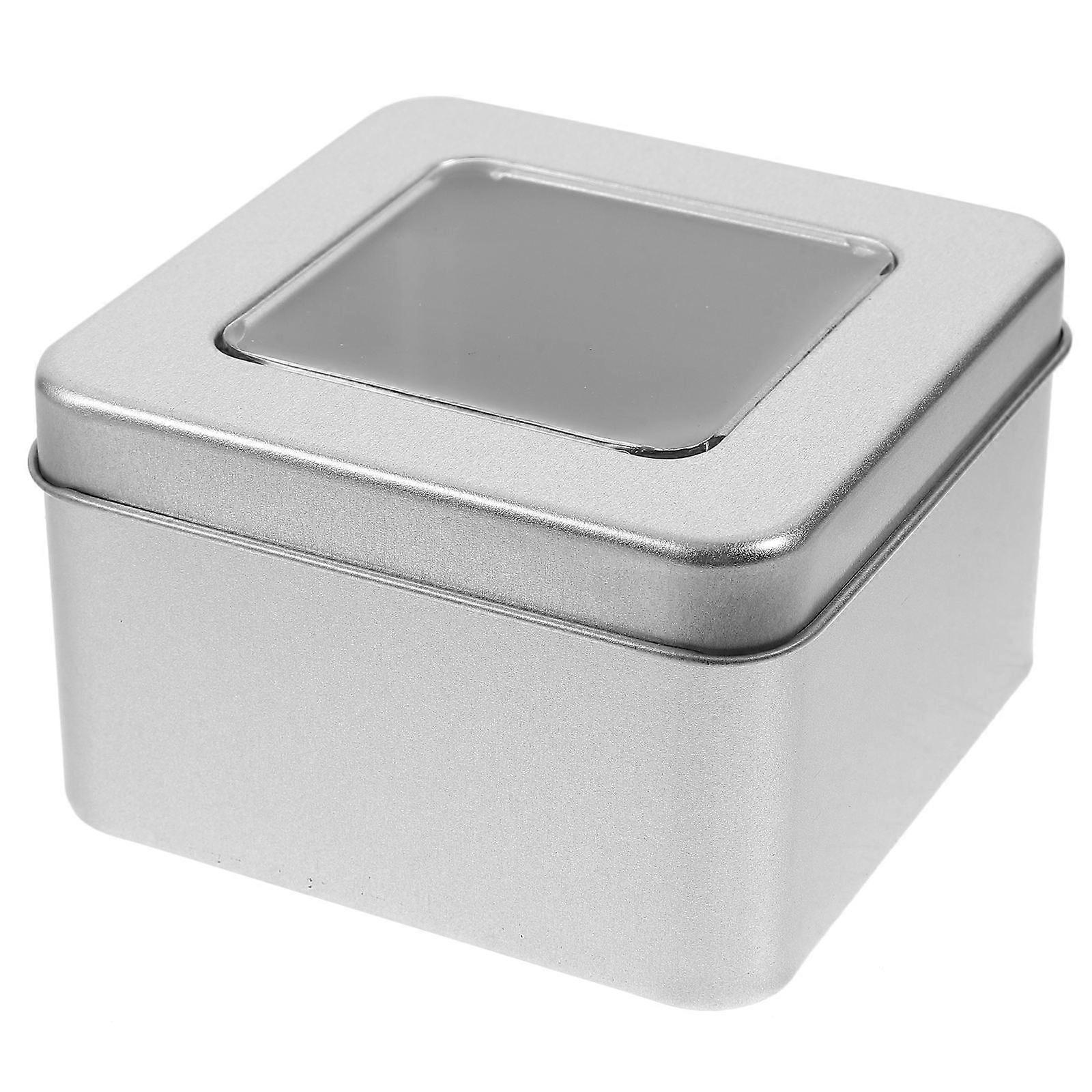 3Pcs Clear Square Empty Tin for Storing Things Silver Metal Containers