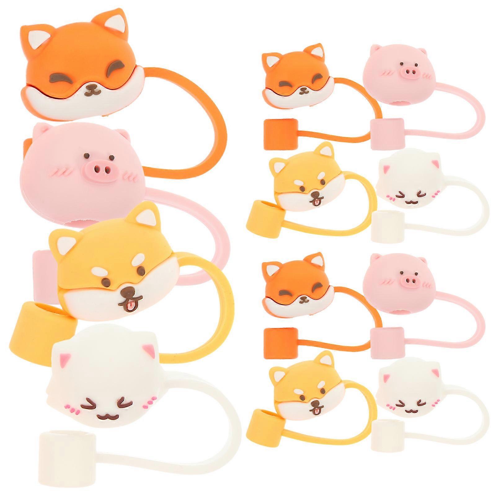 Reusable Drinking Straw Tips Cover 48 Pcs Cartoon Design Suitable For Office Travel Splash-Proof