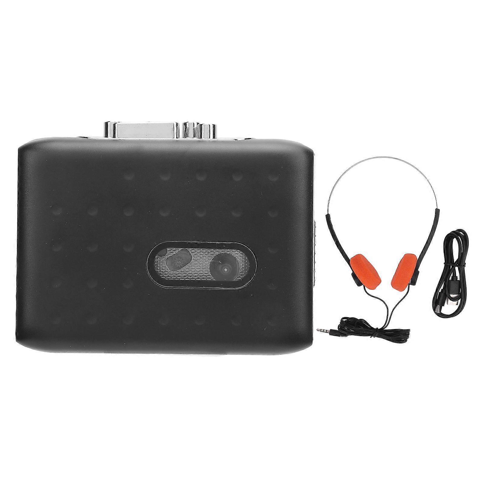 Portable Cassette Tape Recorder Player USB C Cassette to MP3 Converter with Headphone Jack Built in Microphone Reverse Recording to Tape Black