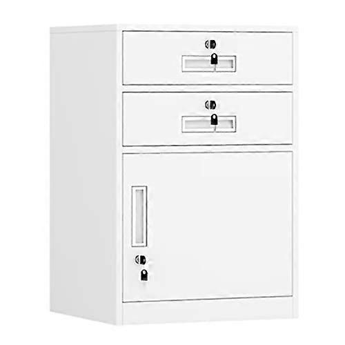 Metal Filing Cabinet Under-Desk with Lock, 2 Drawers & 1 Compartment, A4 Document Organizer, Space-Saving Mobile File Cabinet, White
