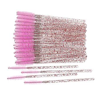 Veeki 100Pcs Disposable Crystal Rod Eyelash Brush Portable Soft Hair Eyelash Comb Solid Pink Rod Spiral Brush Makeup Tool