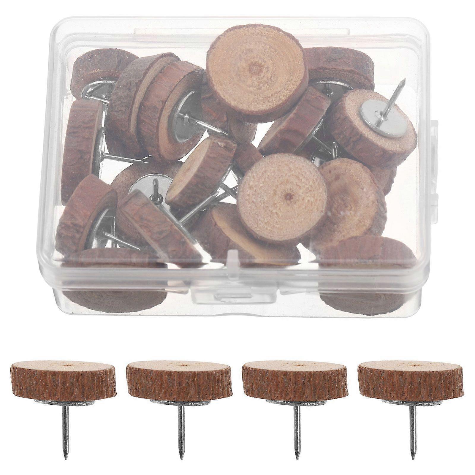 20pcs Push Pins For Cork Board Thumb Tacks Wooden Push Pins Decorative Wood Thumb Tacks For Bulletin Boards Craft Projects With Storage Box