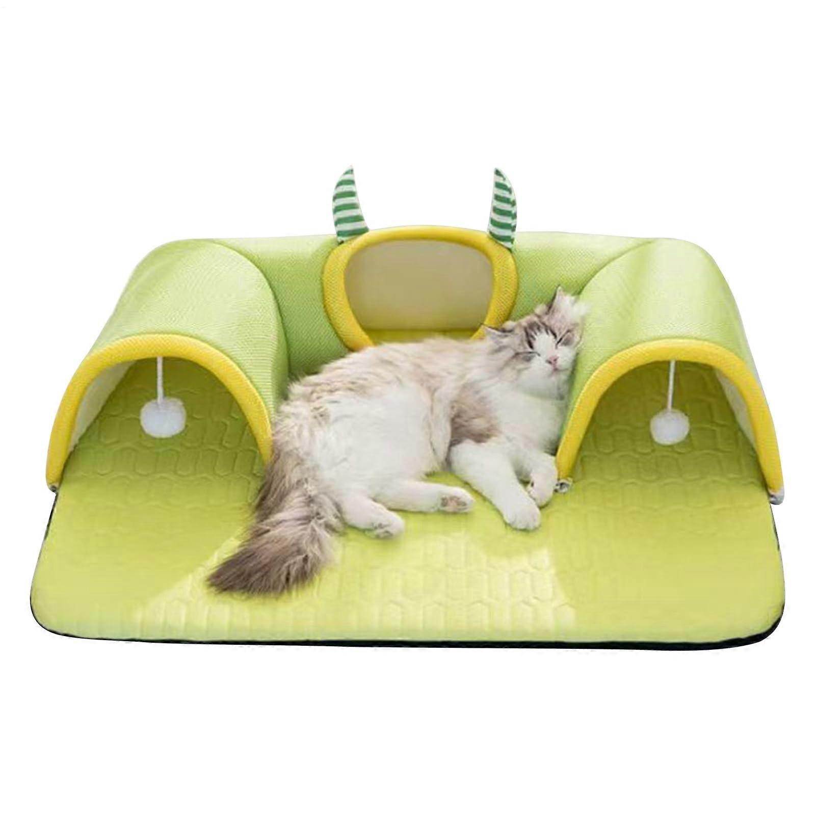 Cat Tunnel Size M Large Bed With Tunnel, Green, Sleeping Mat For Cats And Small Animals House And Apartment