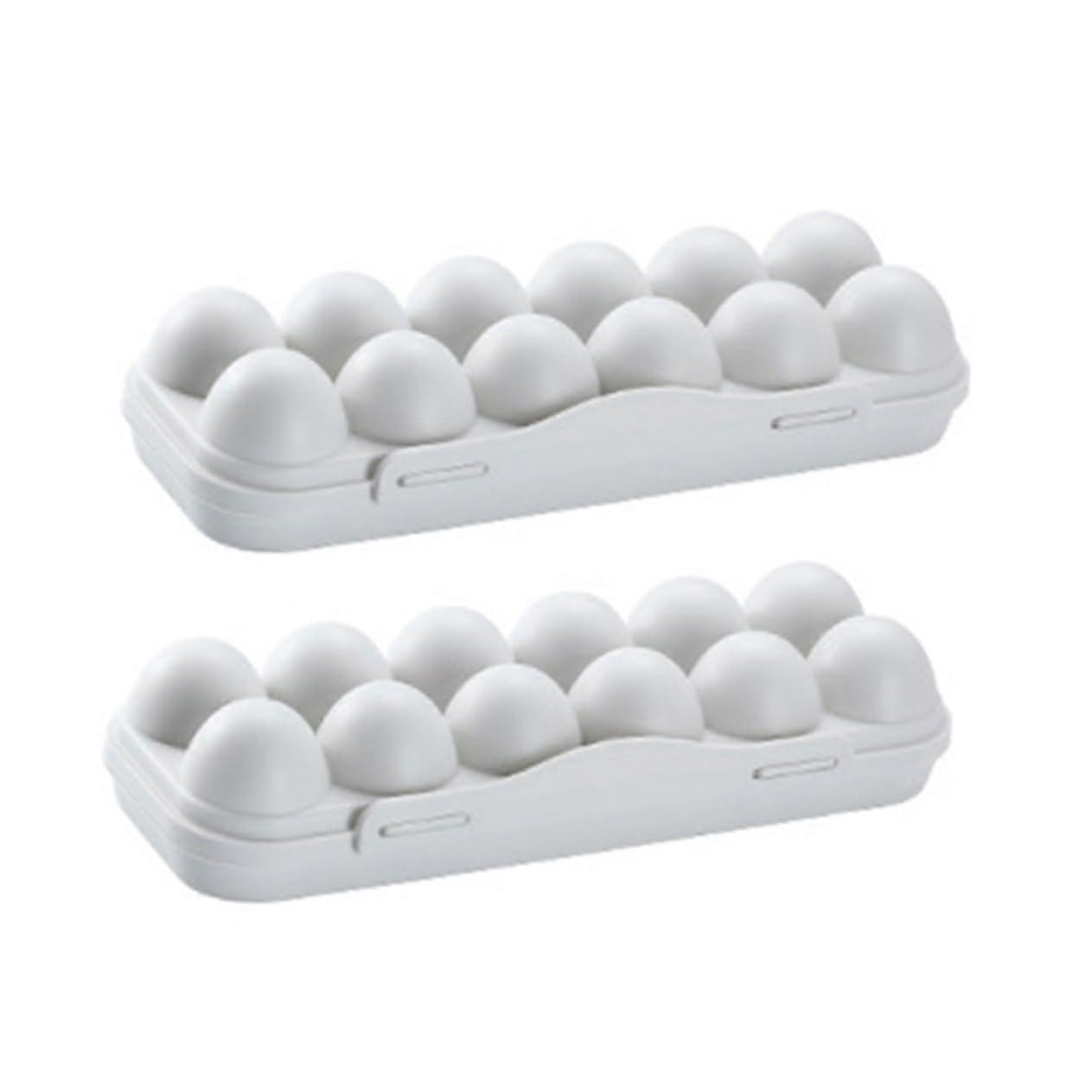 Egg Storage Containers Gray 2Pack 12Grid Stackable Egg Holders Refrigerator Organizer AntiCollision Design