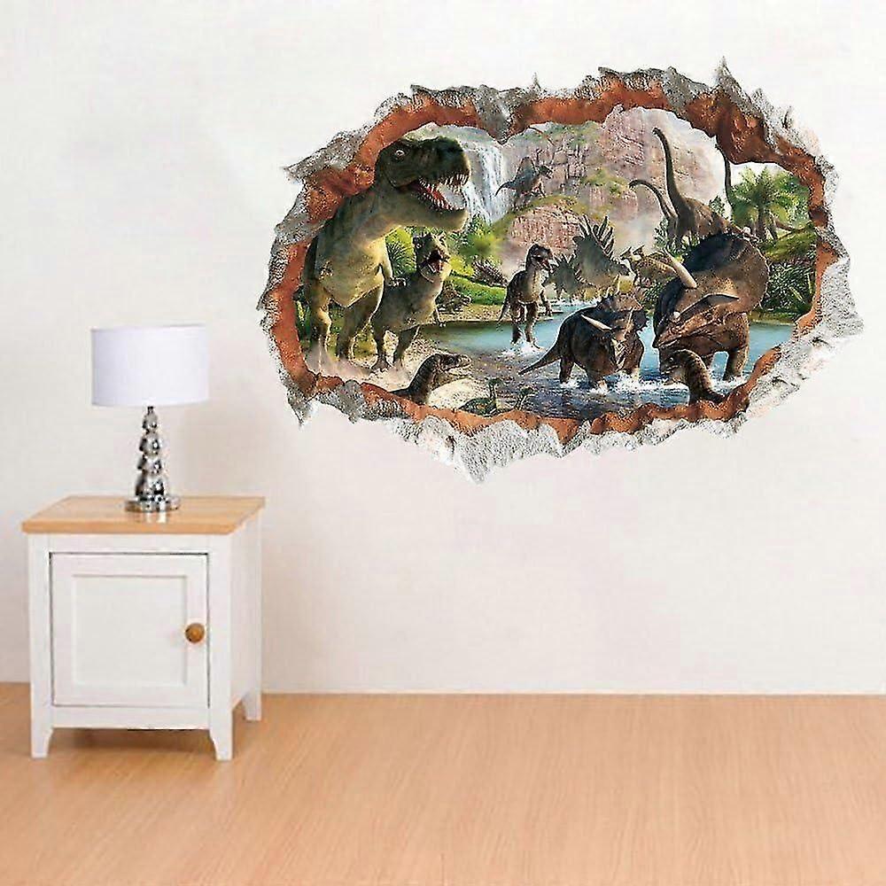 3D wall sticker dinosaurs in river with special effect cracked wall view