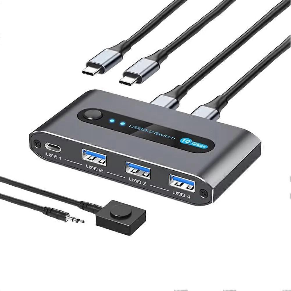 USB Switcher 2 Computers Share 4 USB 3.2 Device 10Gbps USB C Switcher for Keyboard Mouse Printer Webcam Desktop Control