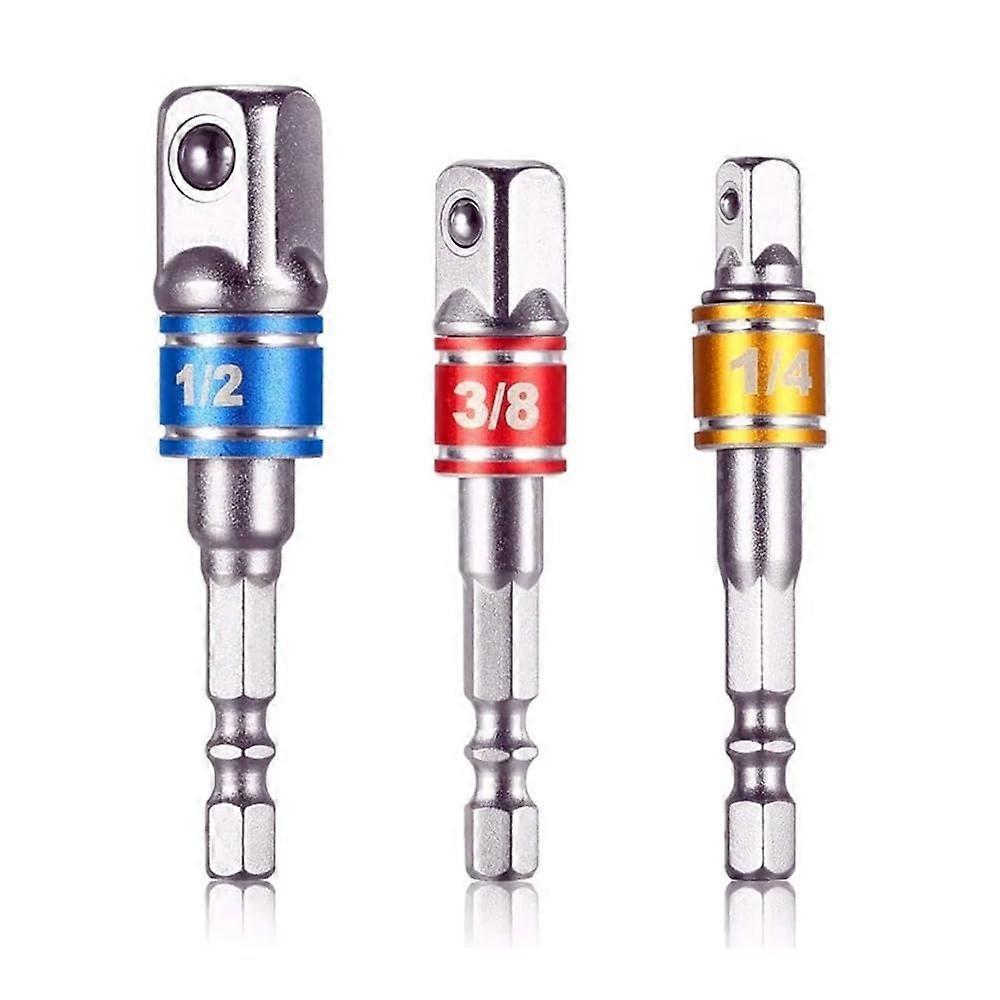 Impact Driver Socket Extension Adapter Hex To Square Drive Converter For 1/4 3/8 1/2 Inch Sockets Set 3Piece