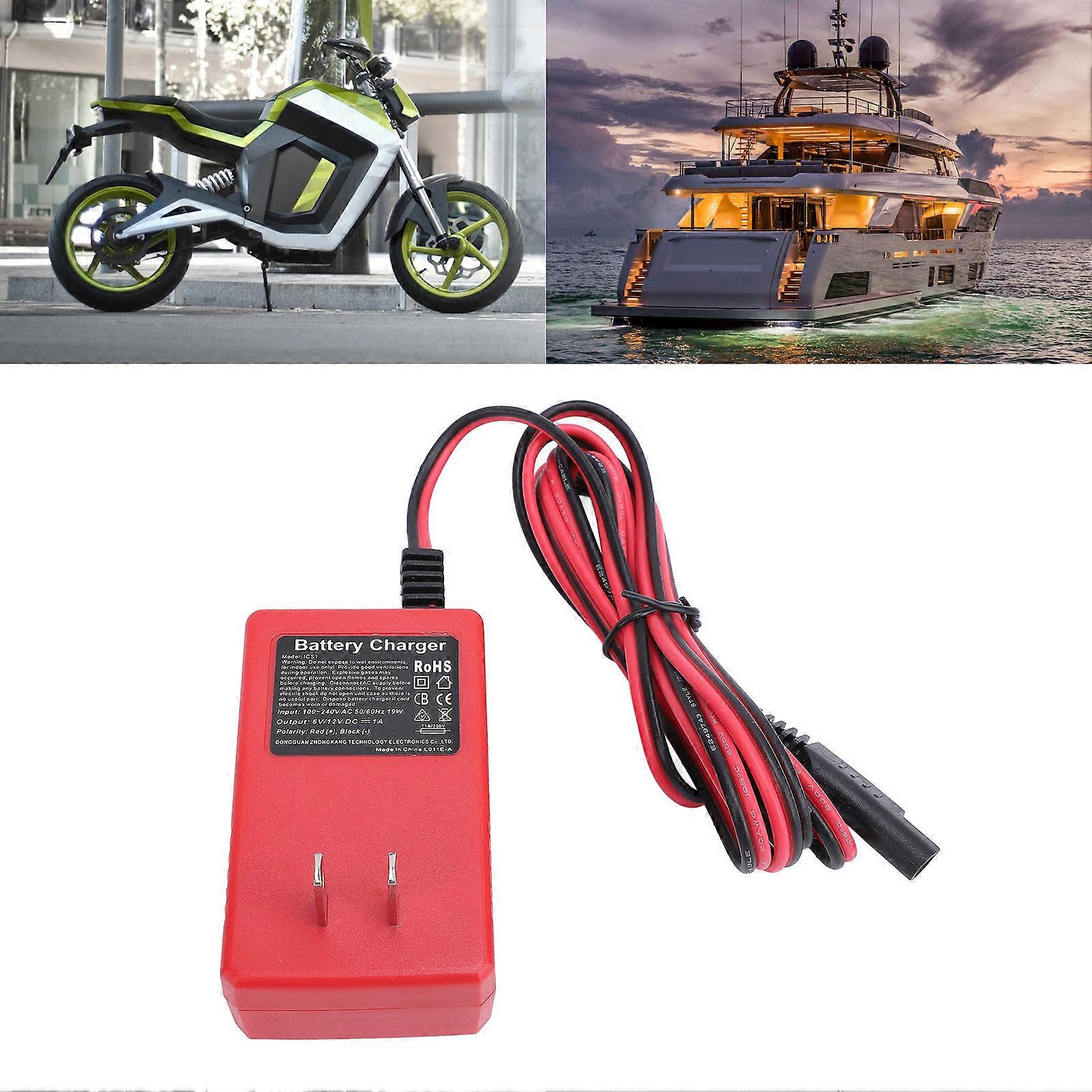 Car Battery Charger 6 Stage Charging Auto Voltage Detection 1A Output Battery Maintainer for Motorcycles Boats