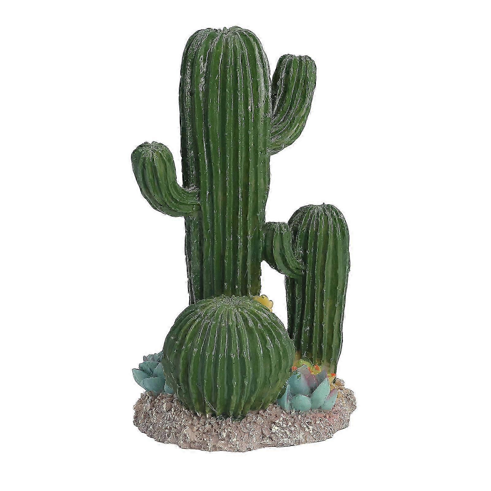 Simulation Resin Cactus Ornament Stable Aquarium Cactus Decoration with Succulents for Fish Tanks and Reptile Tanks