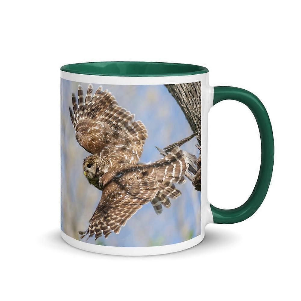 Tasse à motif chouette rayée avec intérieur coloré (vert foncé)