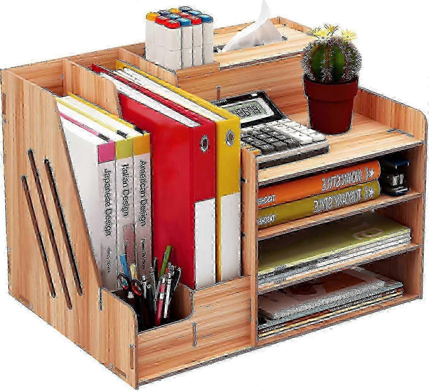 w Desk Organizer Wooden Desktop Organizer with 3 Trays - Assembly is Required - Large Desk File Organizer Office Supplies Desk Organizer