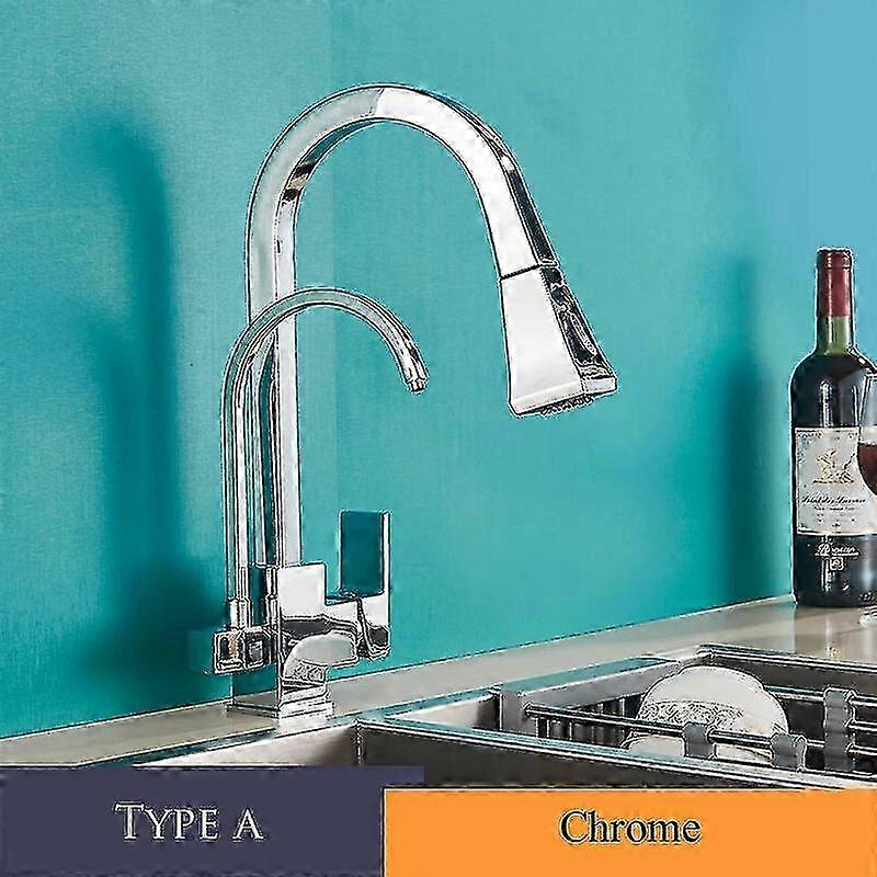 絶妙な浄化キッチンシンクの蛇口精製水温水冷水蛇口360回転デッキに取り付けられたデュアルハンドルプルダウンミキサータップ