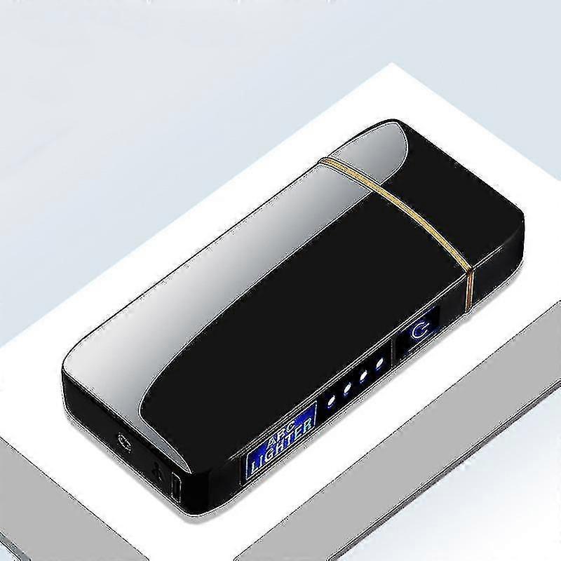 Electric Windproof Metal Lighter Double Arc Flameless Plasma Rechargeable Usb Lighter Led Power Display Touch Sensor Lighter  Black
