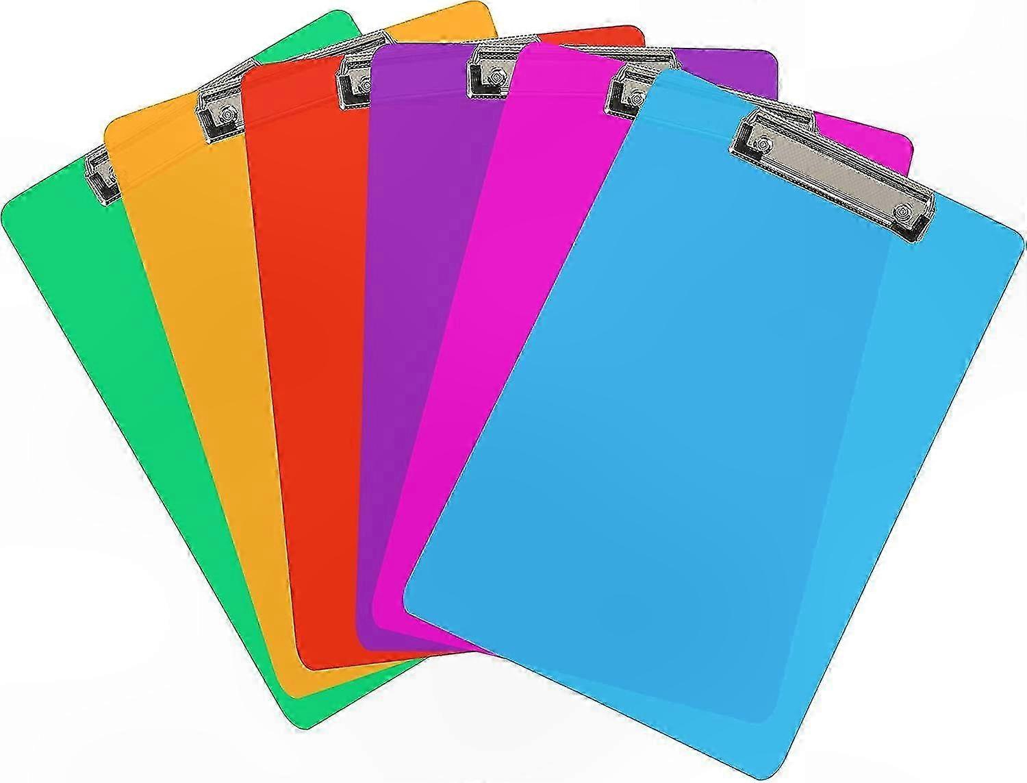 A4 Multi-Pack Plastic Clipboards | 6pcs Low Profile Acrylic Clipboards | Holds Up to 100 Sheets Each